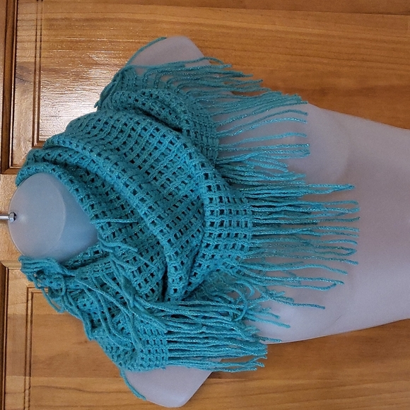 Aqua scarf with sparkled fringe - Picture 1 of 3
